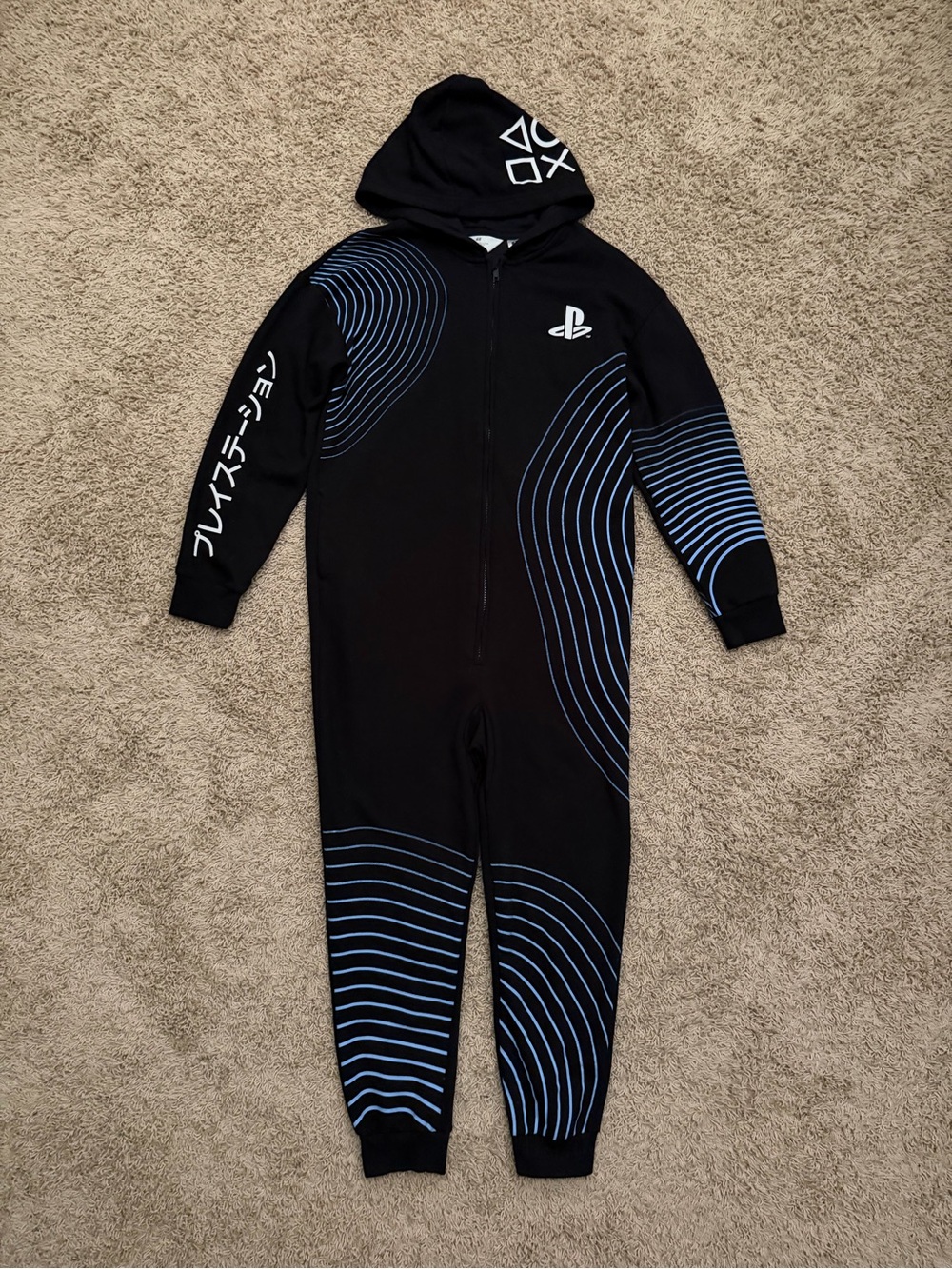 PlayStation H&M Collab Graphic Hooded Black Jumpsuit Kids Size 12/14 (L/XL) RARE